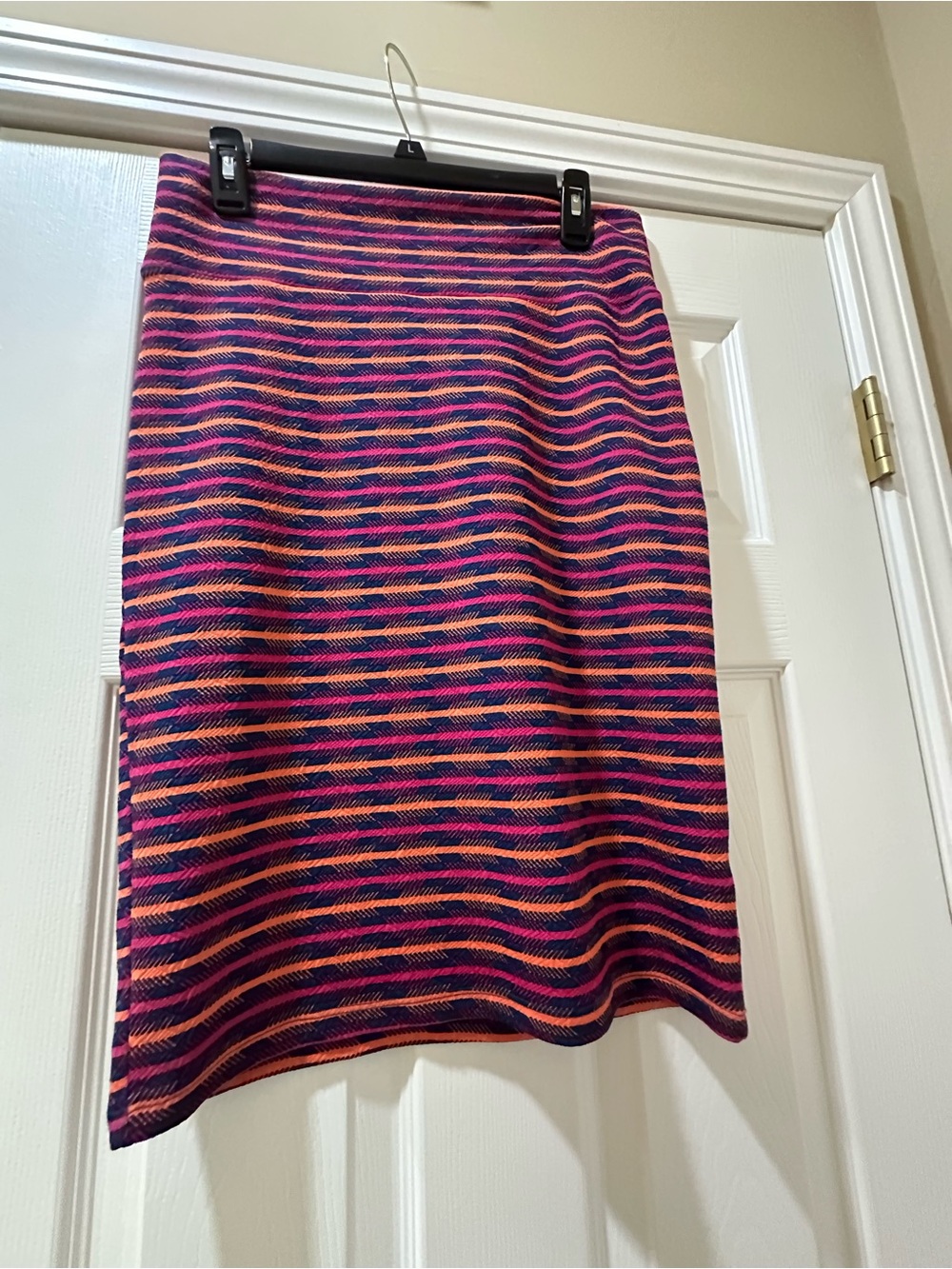 LuLaRoe Pink, Navy & Orange Striped Knit Pencil Skirt